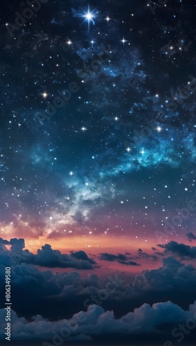 Cobalt Nightfall Ethereal Sky with Fluffy Clouds and Glistening Stars Phone Background Wallpaper.