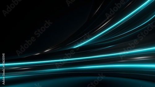 Glowing cyan Neon Lights in the Dark. Elegant Background with Copy Space