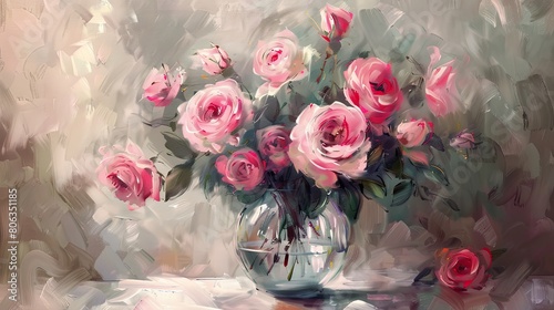 Oil painting roses art on canvas wallpaper background