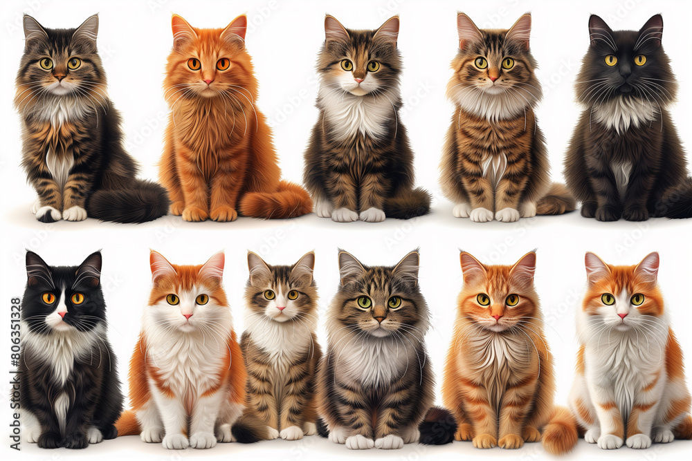 Collection of various cat icons seated closely together on a white background Collection of various cat icons seated closely together on a white background