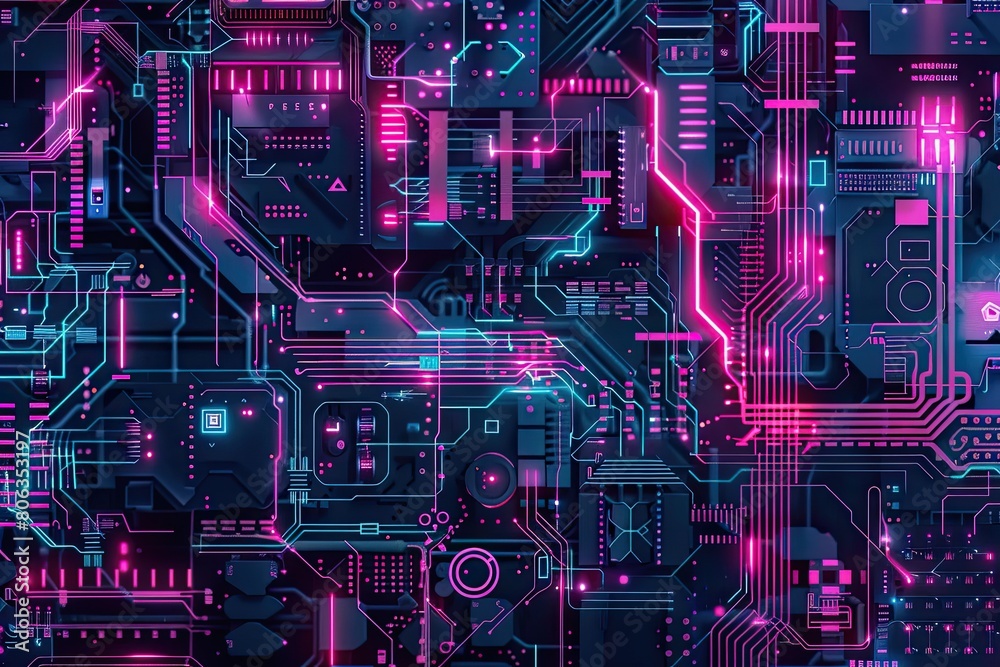 Realistic red circuit board background