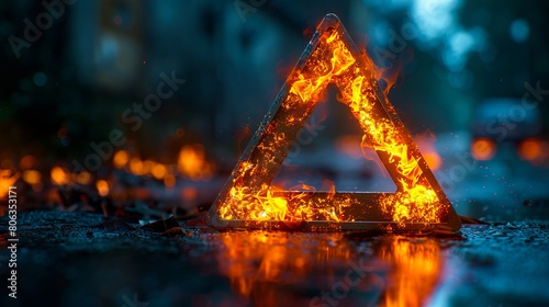 A fire triangle on the road. photo