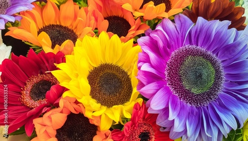 colorful rainbow multi colored sunflowers desktop background wallpaper bright and cheerful bouquet generative ai