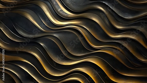 Abstract 3D rendering of a wavy metal surface with a dark gold gradient photo