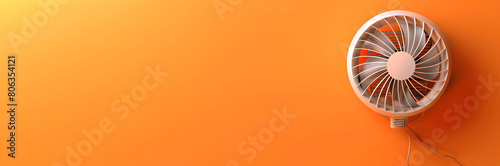 Portable fan web banner. Portable fan isolated on orange background with copy space.