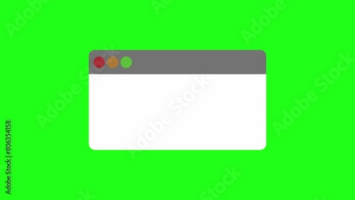 Animated empty pop up box appearing on screen. Browser pop up message on green screen background.