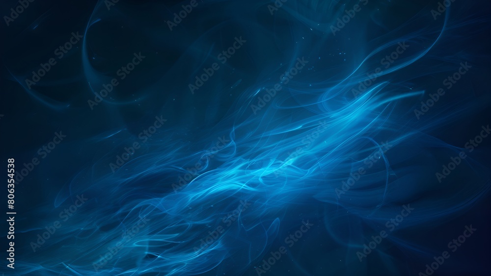 Fototapeta premium Abstract blue smoke background with glowing particles and a dark backdrop