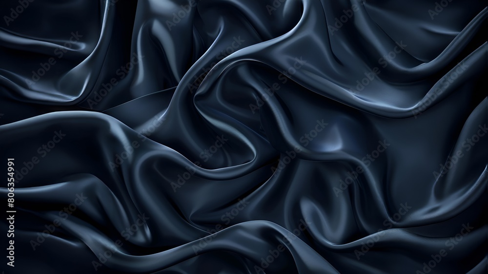 Fototapeta premium Abstract 3D rendering of smooth dark blue silk fabric with wavy folds and ripples