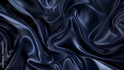 Abstract elegant dark blue silk or satin fabric with soft waves for backgrounds