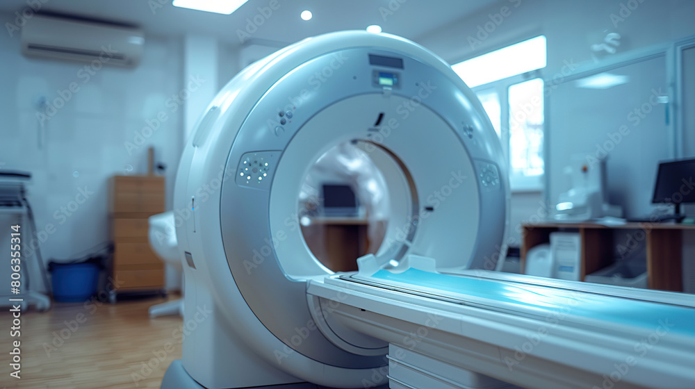 MRI is a magnetic resonance imaging device in a hospital or medical office, a device for diagnosing oncology and other diseases. Medical equipment and healthcare. MRI is a magnetic resonance imaging device in a hospital or medical office, a device for diagnosing oncology and other diseases. Medical equipment and healthcare.