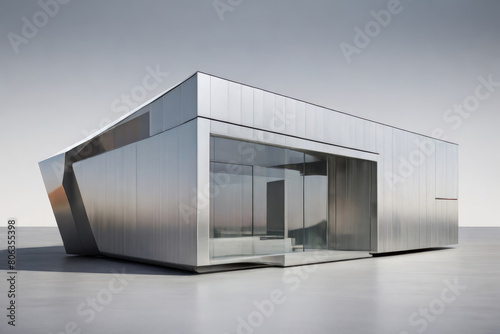 Contemporary cubic glass and steel office building with minimalist architectural design. Modern architectural concepts.