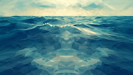Fototapete Nautischer Stil Low Poly Ozeanwellen mit Sonnenreflexion  © monsifdx