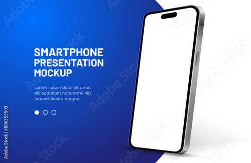 Realistic smartphone mockup. Mobile phone vector with isolated on white background. Device front view. 3D mobile phone with shadow. Realistic, high quality smart phone mockup for ui ux presentation.