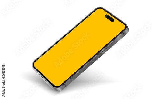 Realistic smartphone mockup. Mobile phone vector with isolated on white background. Device front view. 3D mobile phone with shadow. Realistic, high quality smart phone mockup for ui ux presentation.