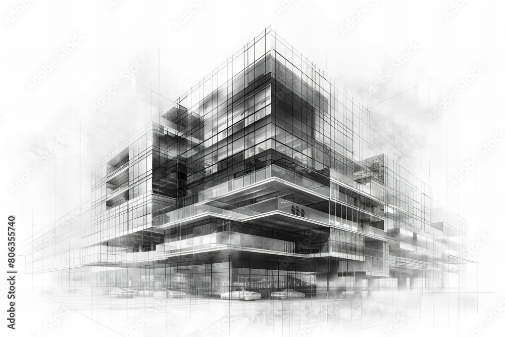 Architectural Concept Sketch of Modern Building Design