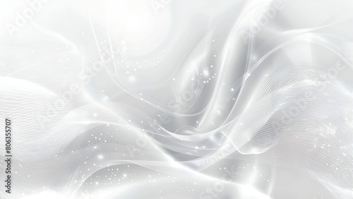 Elegant silver and white flowing curves with glitter sparkles on a white background photo
