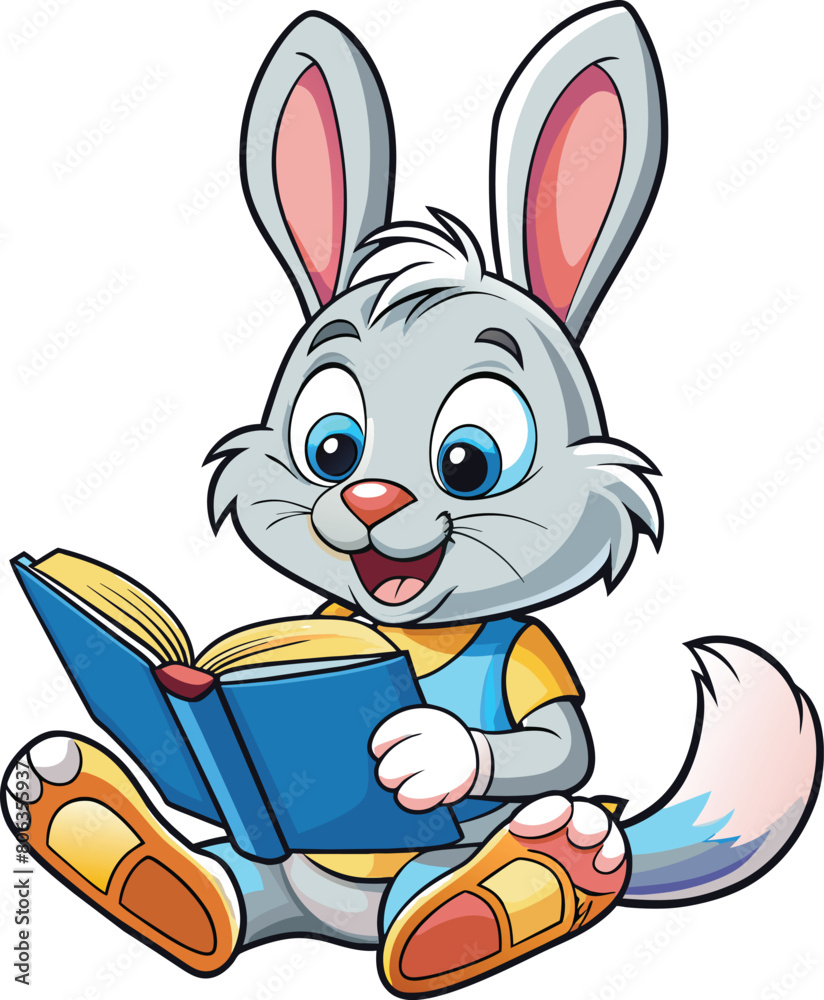 cartoon rabbit with a book vector illustration, Cute rabbit cartoon ...