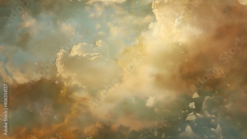 Golden and blue sky with clouds in grunge style