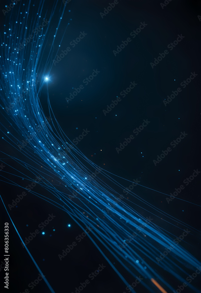 Fototapeta premium Luminous digital particles flowing over dark space background. Digital technology abstract wallpaper.