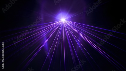 Striking purple laser beams and rays of light on a black background