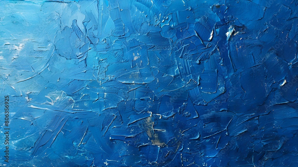 Abstract blue oil painting textured background with rich deep blue hues and gold accents