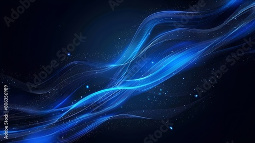 Abstract Blue Wavy Luminous Background with Glowing Particles