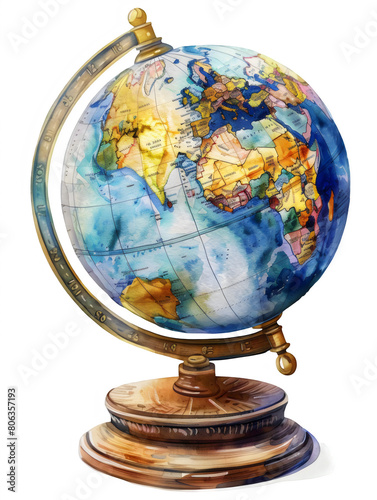 A beautiful watercolor globe, perfect for decorating your home or office.