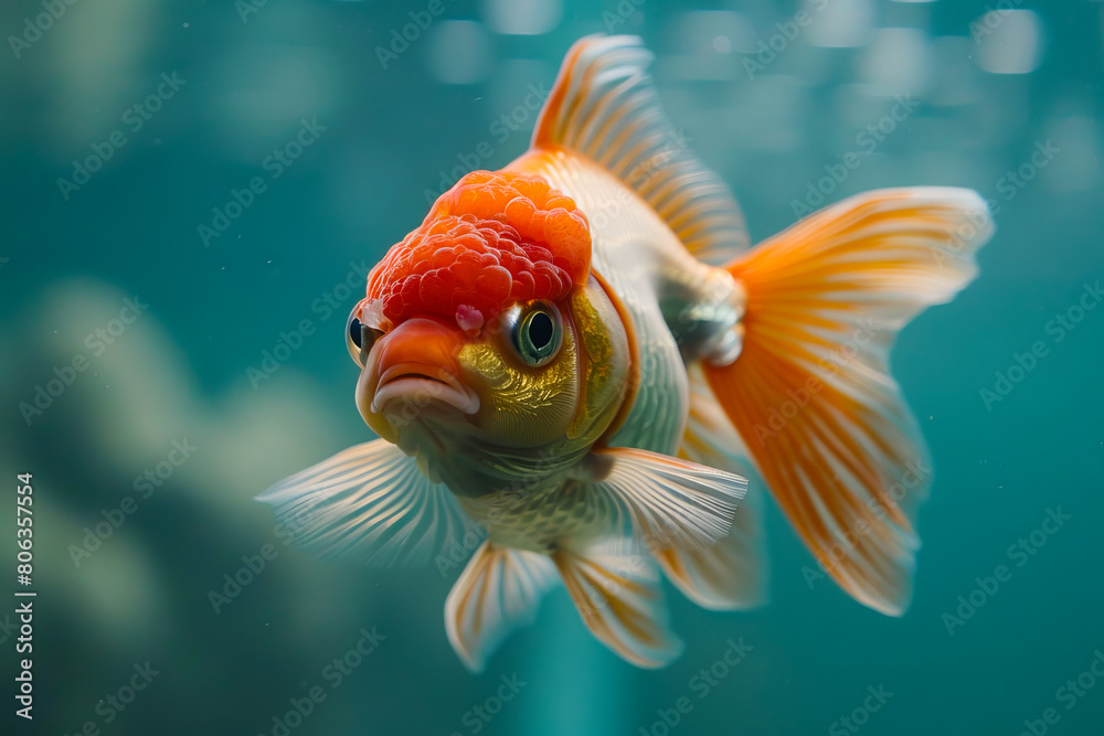 A goldfish swimming in an aquarium.