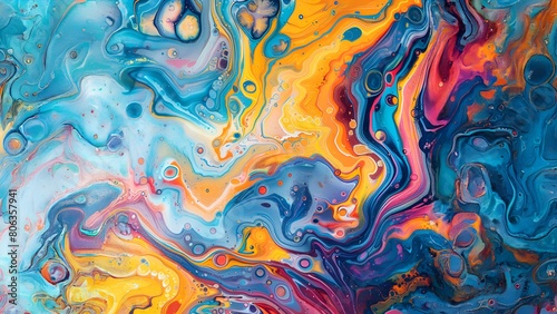 Abstract painting with vibrant colors and fluid shapes