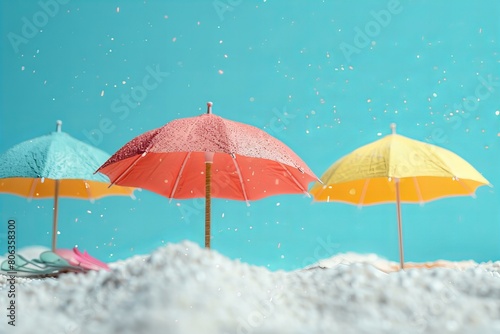 Colorful Beach Umbrellas and Sand Under a Bright Sky © Sandu