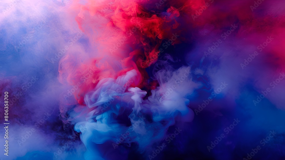 Colorful abstract smoke swirls in blue and red on a black background