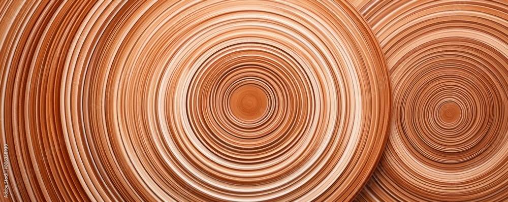 Brown thin concentric rings or circles fading out background wallpaper banner flat lay top view from above on white background with copy space blank 