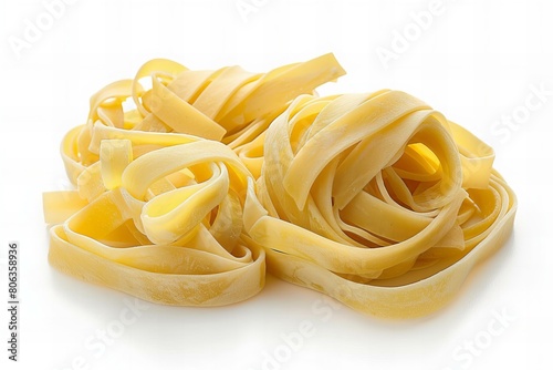 Fresh Fettuccine Pasta Noodles Isolated on White Background