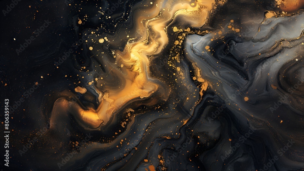 Abstract black and gold marble texture with golden splashes Abstract black and gold marble texture with golden splashes