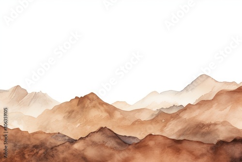 Brown tones watercolor mountain range on white background with copy space display products blank copyspace for design text photo website web banner 