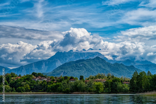 View of mount Resegone from Lake Pusiano