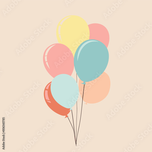 Colorful balloons floating against a beige background.