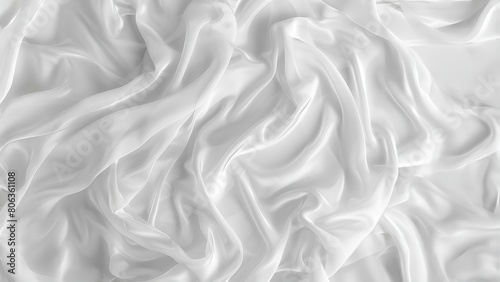 White silk fabric with elegant soft waves, smooth and shiny satin textile background