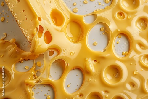 Close-Up View of Melted Cheese Texture with Bubbles and Droplets