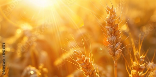 Golden wheat field at sunset. Lush nature background. Generate AI image