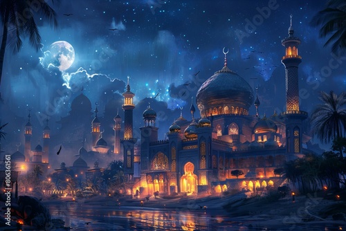 Enchanting Moonlit Night in an Ancient Arabic City