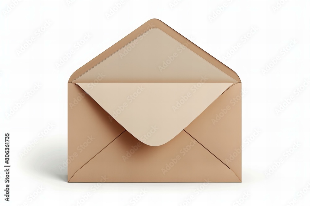 Isolated Elegant Open Beige Envelope on Clean White Background Isolated Elegant Open Beige Envelope on Clean White Background