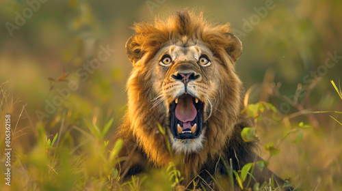 Surprised lion with open mouth, shocked and amazed expression © FutureStock