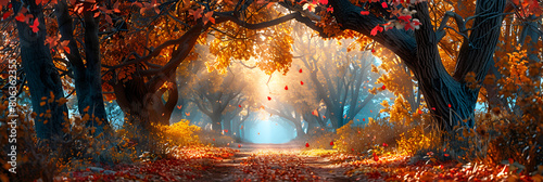 Beautiful Romantic Alley in a Park with Colorful, Fantasy background HD 8K wallpaper Stock Photographic Image 