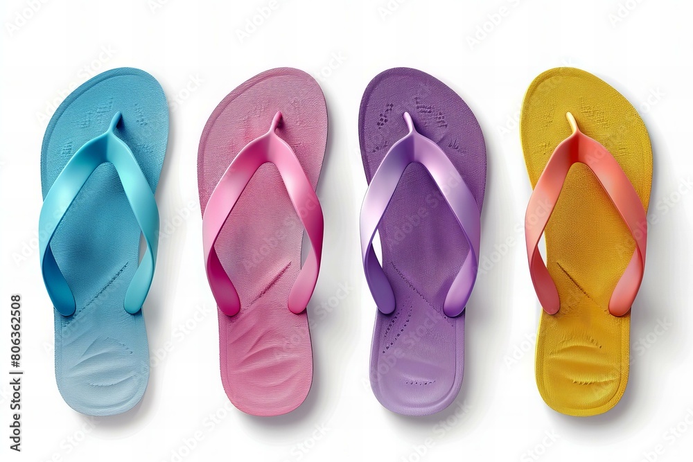 Colorful Flip Flops on White Background, Summer Footwear