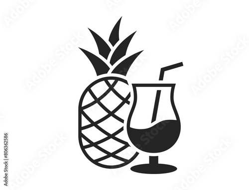 summer cocktail icon. pineapple and pina colada. exotic fruit and beverage symbol. isolated vector image