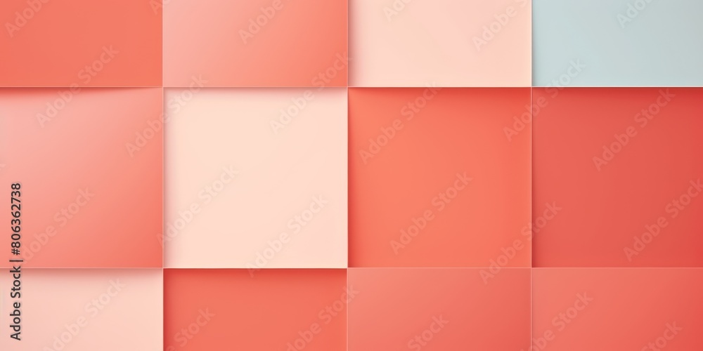 Coral color square pattern on banner with shadow abstract coral geometric background with copy space modern minimal concept empty blank 
