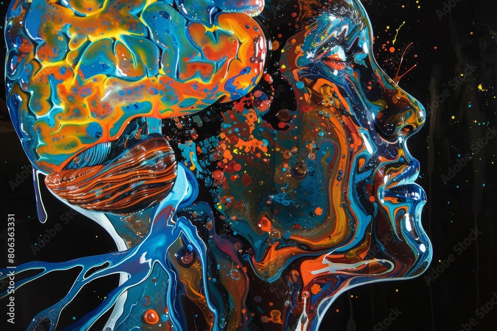 Naklejka premium Neurographic art captures intricate patterns in vibrant colors, invoking creativity and mindfulness