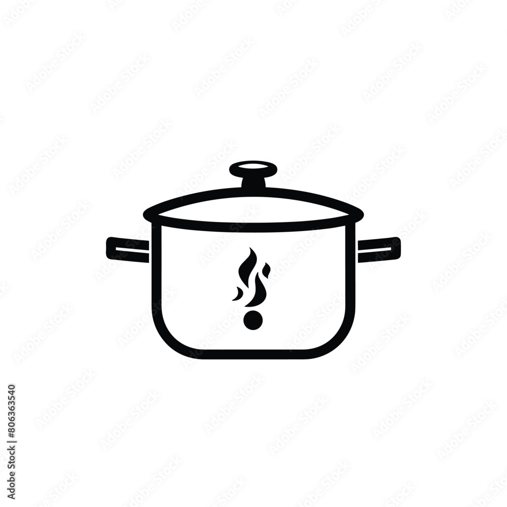 Minimalistic black and white icon of a cooking pot with steam, symbolizing cooking or culinary activities on a clean white background. Minimalistic black and white icon of a cooking pot with steam, symbolizing cooking or culinary activities on a clean white background.