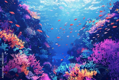 Colorful Underwater Coral Reef with Tropical Fishes